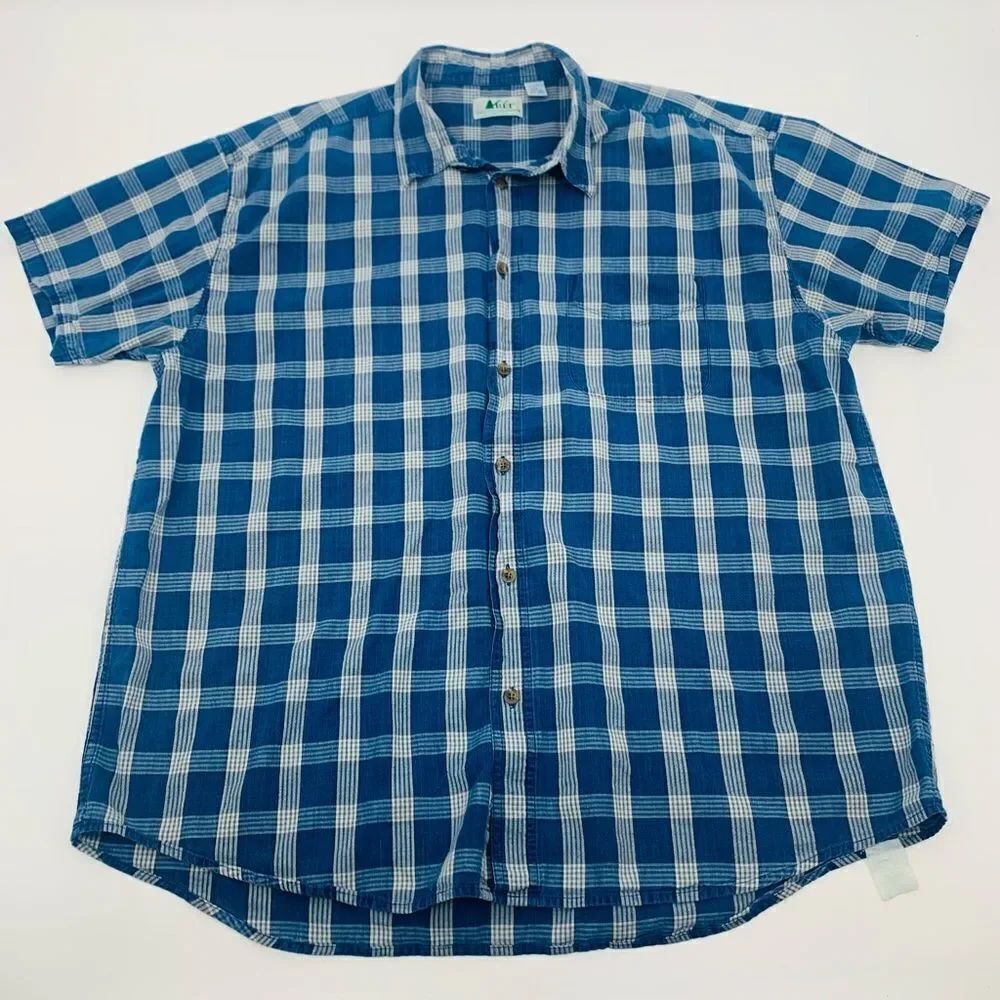 REI | Blue Checkered plaid Men's Shirt | XXL